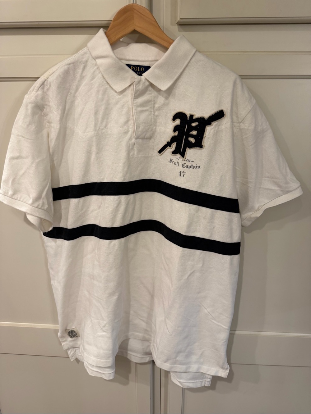Polo by Ralph Lauren White Polo with navy Stripes and Crest